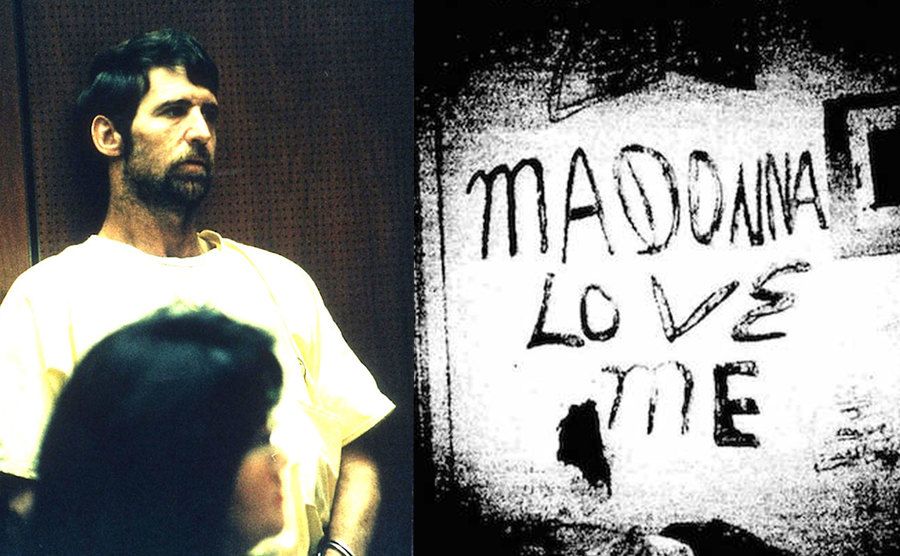An image of Hoskins in court / A text reads Madonna Love Me.