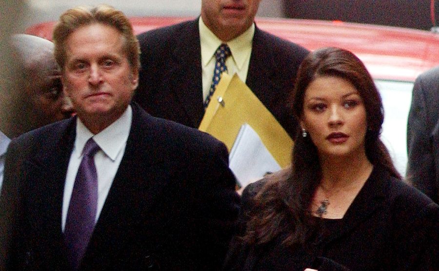 Michael Douglas and Catherine Zeta-Jones arrive at court.