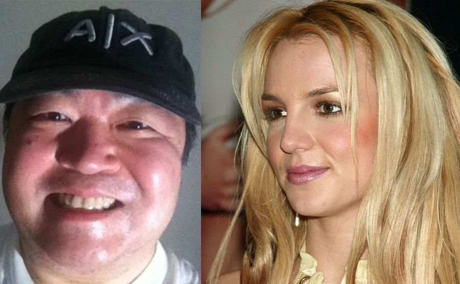 A mugshot of Masahiko Shizawa / Britney Spears attends an event.
