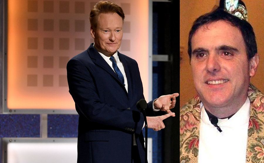 An image of Conan O’Brien on stage / A photo of David Ajemian.