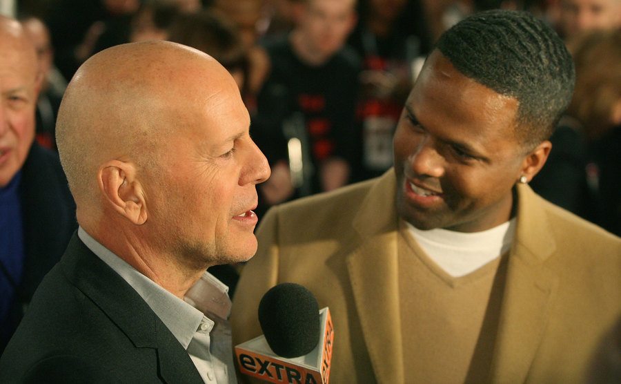 Bruce Willis speaks to the media.