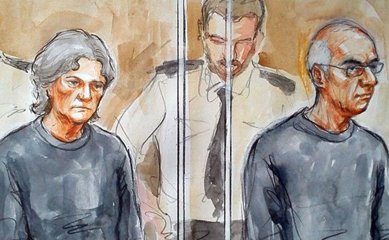 A sketch illustration of Susan and Christopher in court.