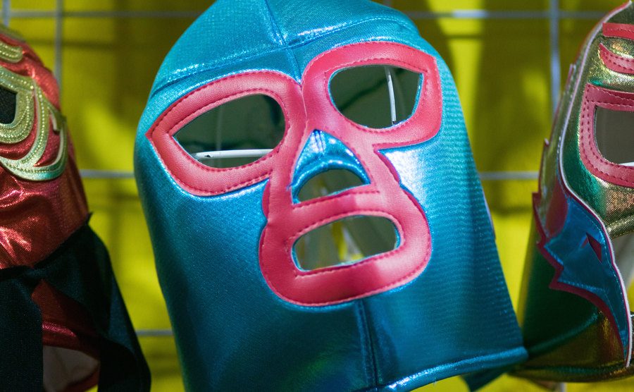 A close-up of a Mexican wrestling mask.