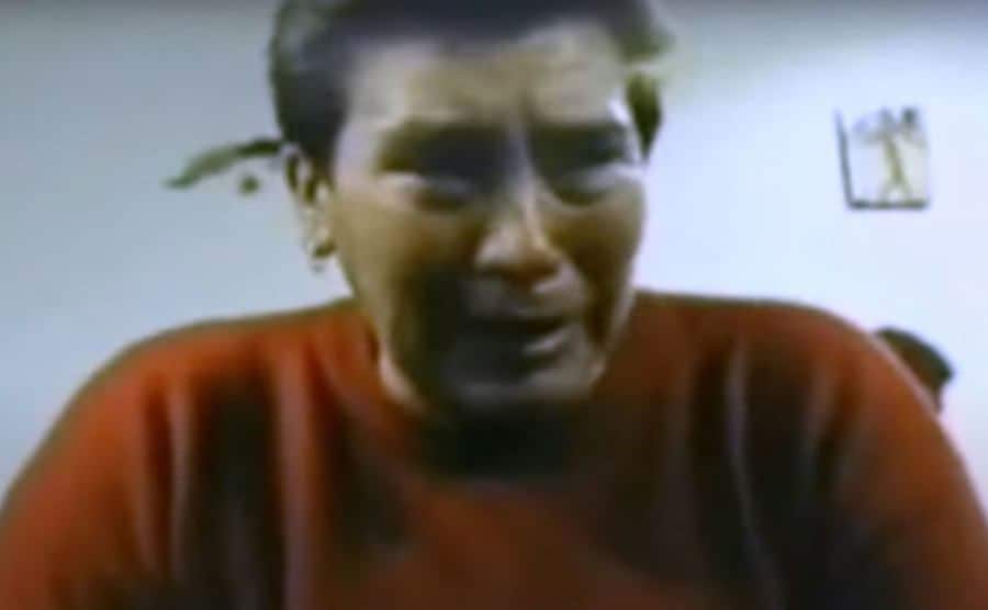 Juana Barraza cries during an interview.