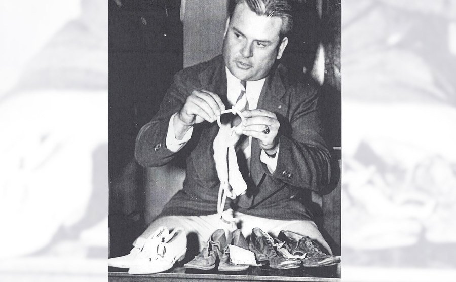 A photo of the shoes of the tiny victims displayed in court.
