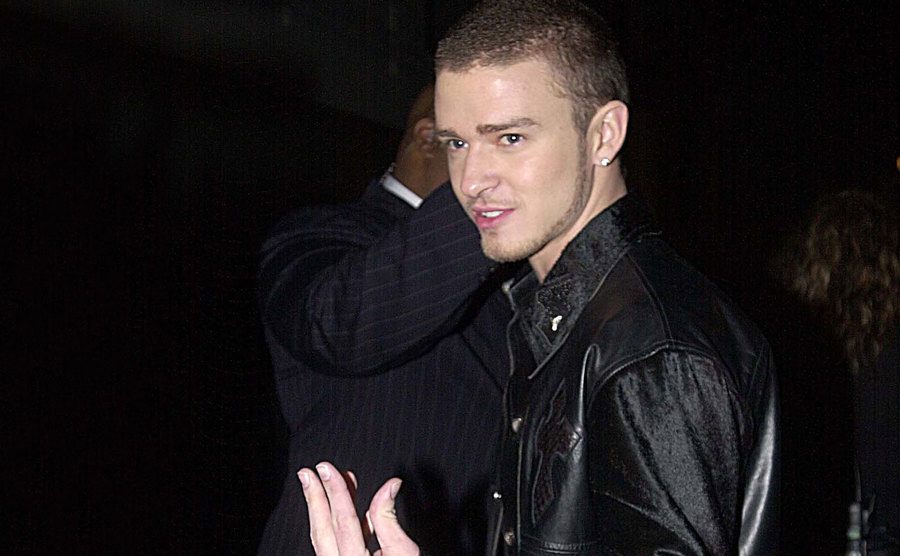 Justin Timberlake speaks to the media.