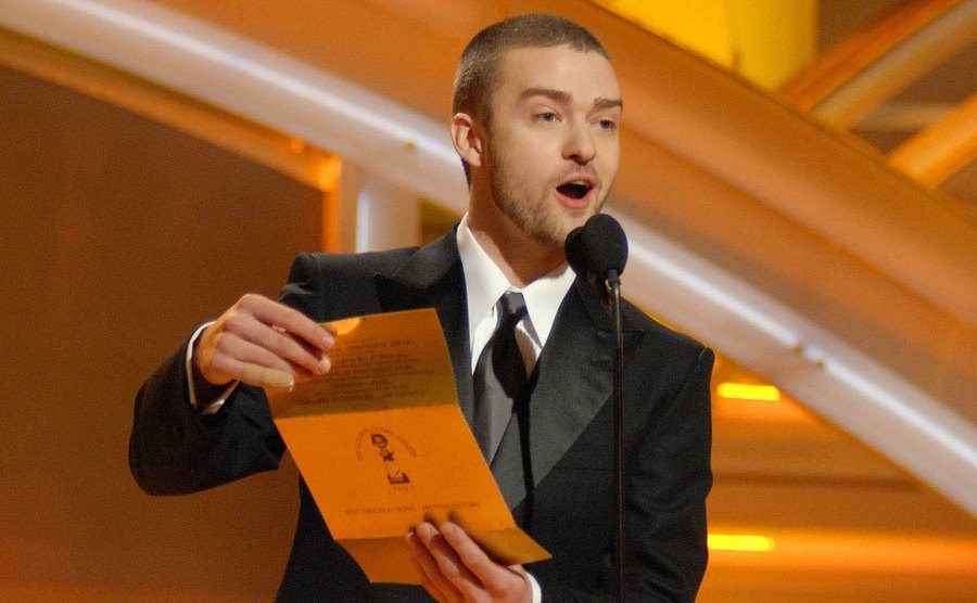 Justin Timberlake speaks at the Golden Globes.