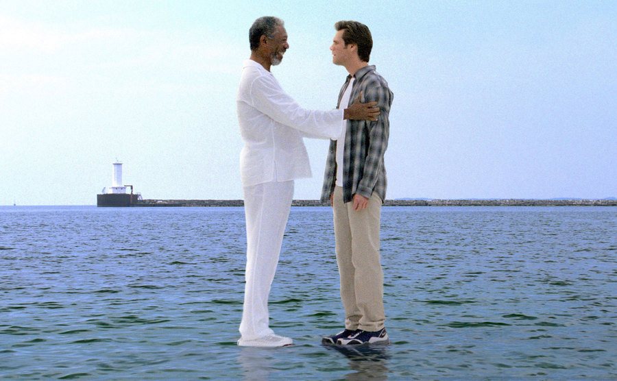 Morgan Freeman and Jim Carrey in Bruce Almighty.