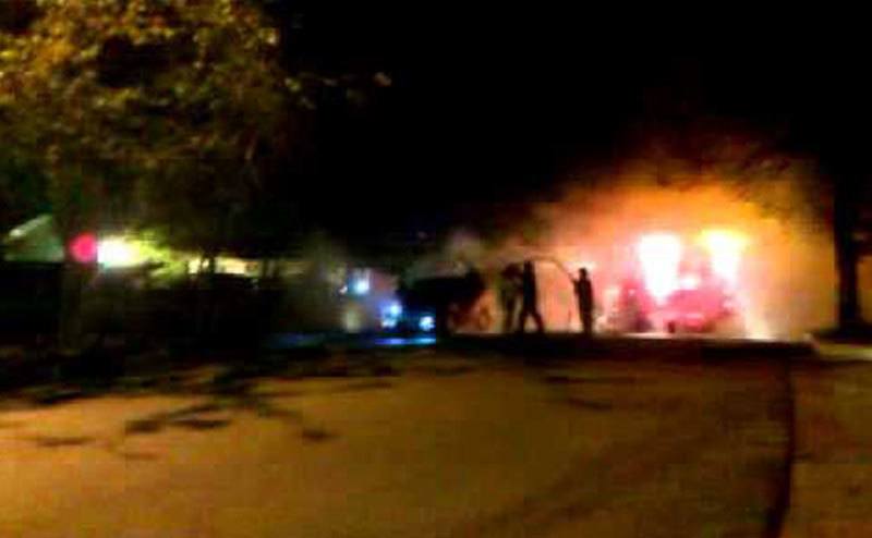 Justin’s car burst into flames.