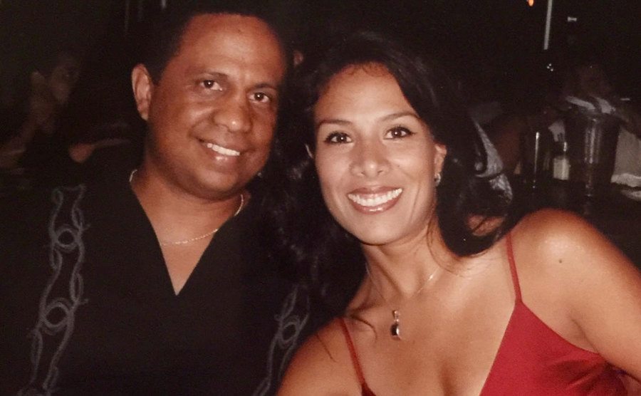 A picture of Ramon and his wife before going to a restaurant.