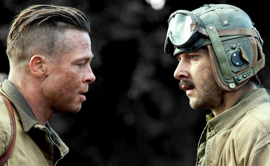 Brad Pitt and Shia LaBeouf in a scene from Fury. 