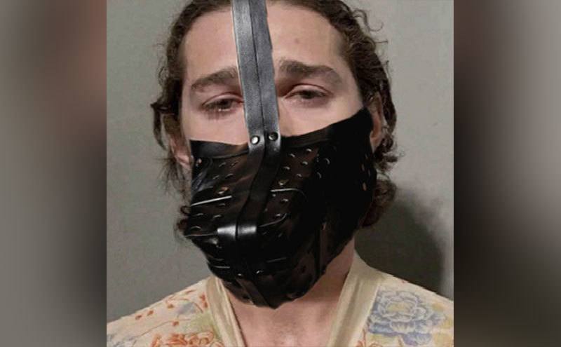 Shia LaBeouf with a muzzle photoshopped onto his face. 