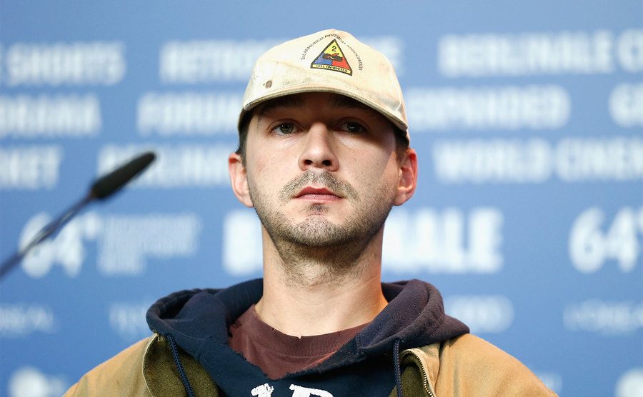 Shia LaBeouf attends a press conference. 