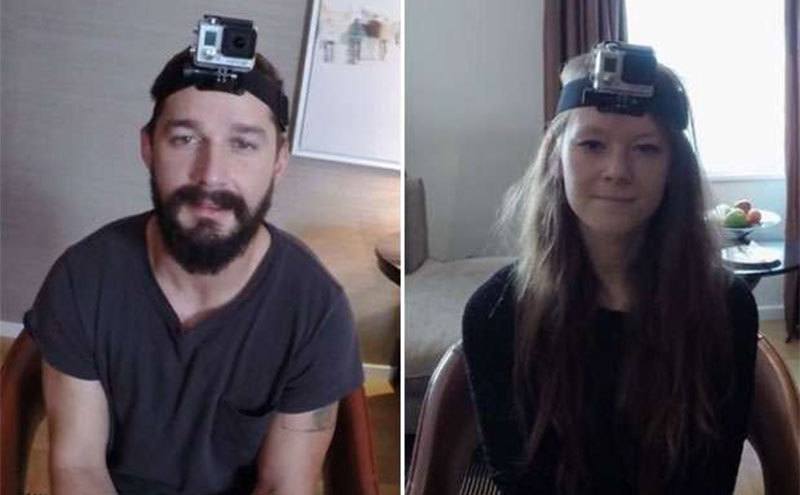LaBeouf and Cliff sit with Go Pros on their heads. 
