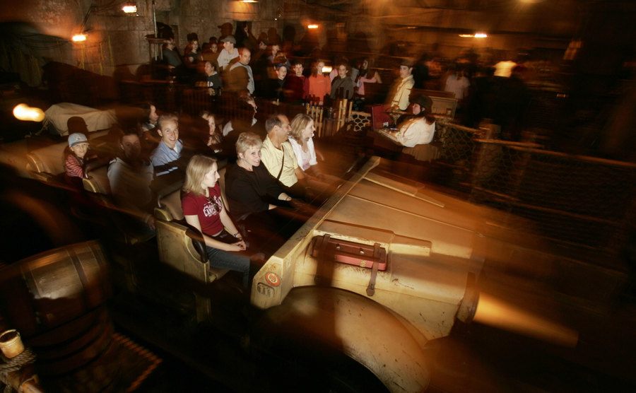 An image of passengers at the Indiana Jones Adventure ride.
