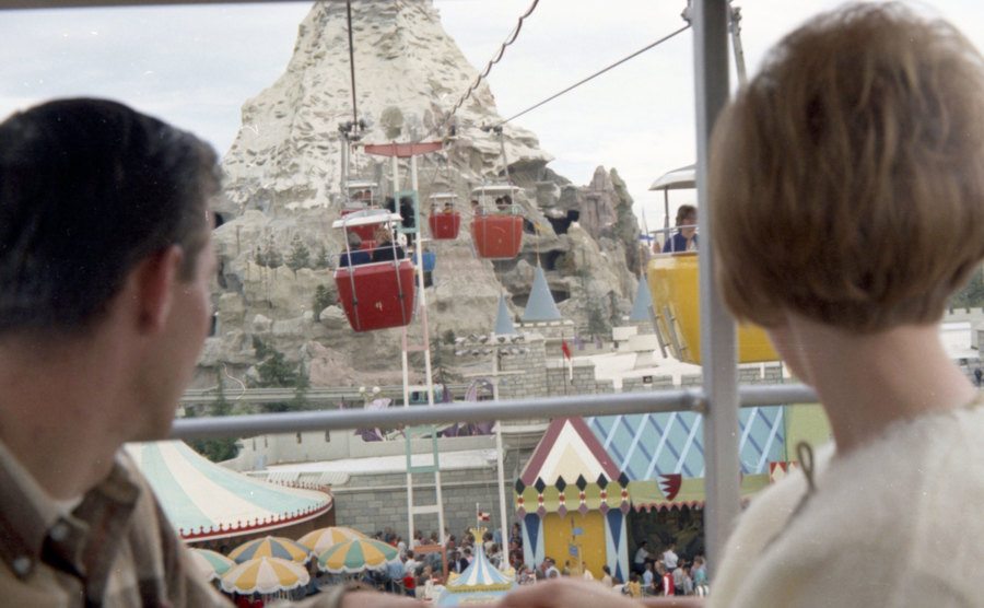 Visitors stare at the Matterhorn attraction.