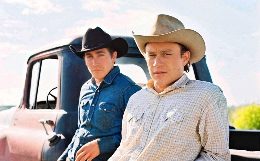 Jake Gyllenhaal and Heath Ledger in Brokeback Mountain.