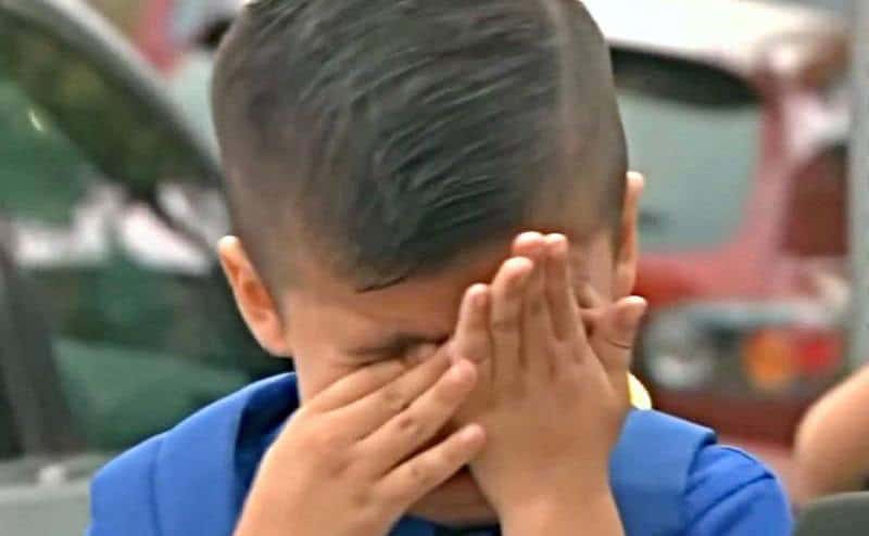 A kid cries during lunchtime.