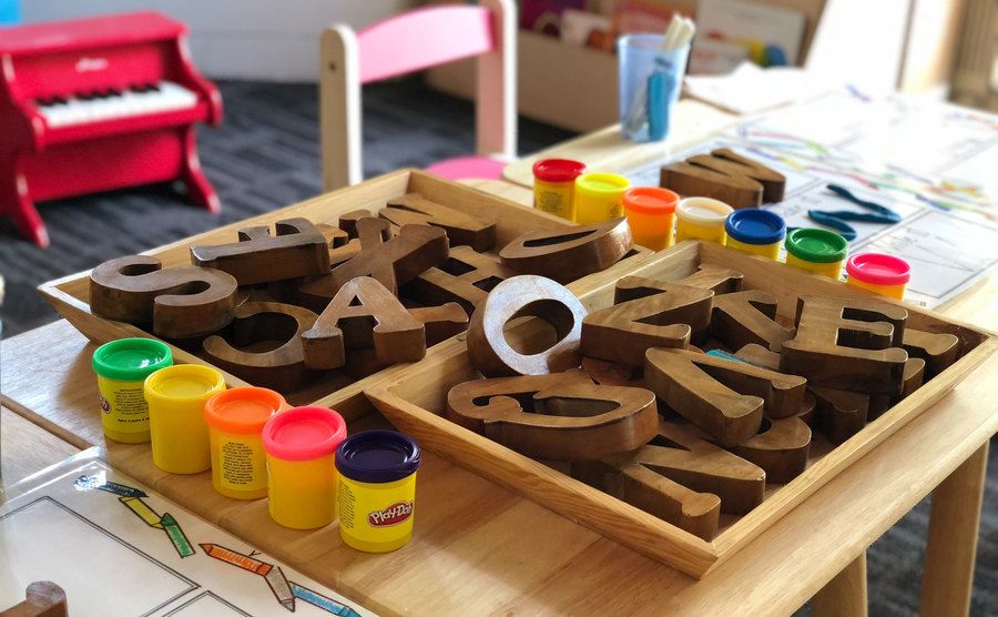 An image of a table inside a classroom.