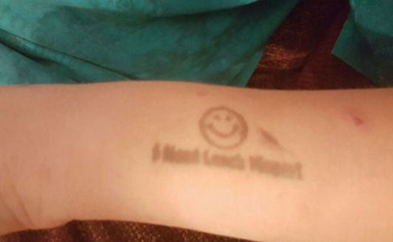 A photo of the kid’s stamped arm.