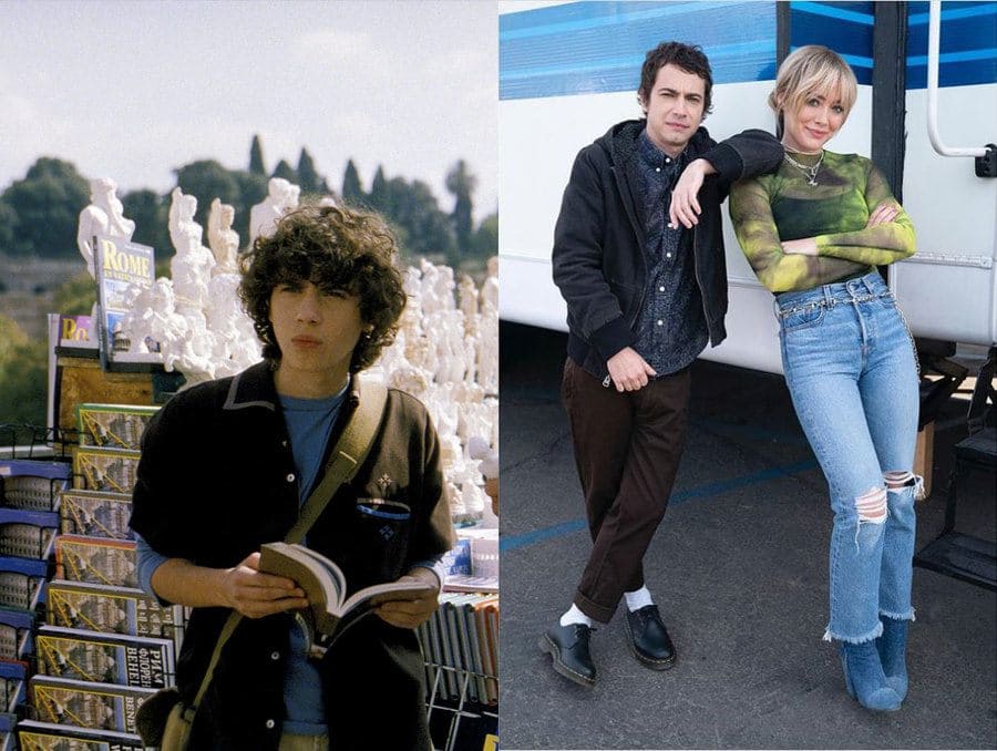 Adam Lamberg as Gordo in the Lizzie McGuire Movie in 2003. / Adam Lamberg with Hilary Duff on the set of their reboot of the Lizzie McGuire Show. 