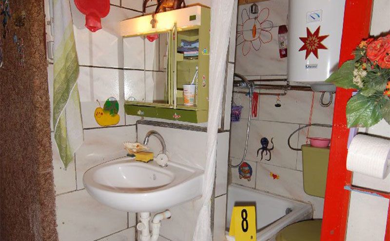 A photo of the bathroom in the hidden room.