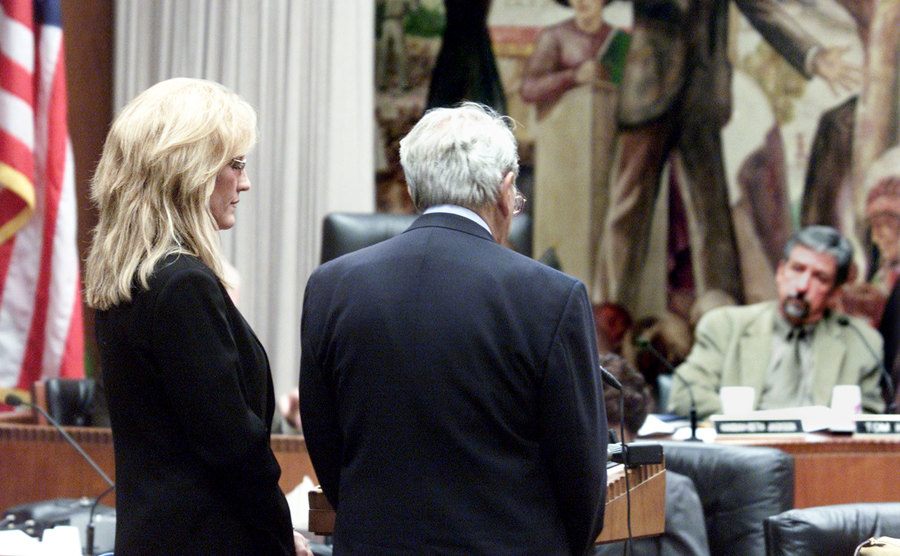 A picture of Erin and Ed Masry during a hearing.