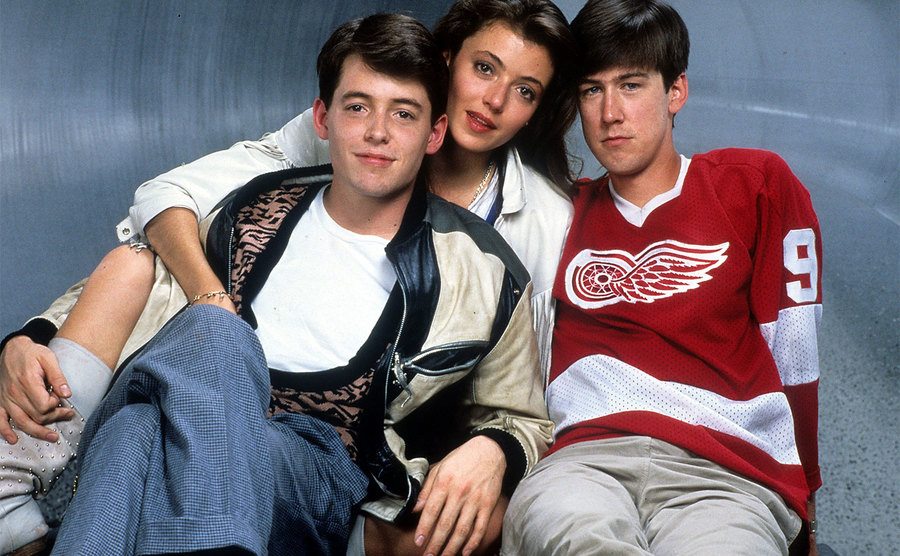A photo of Matthew Broderick, Mia Sara, and Alan Ruck. 