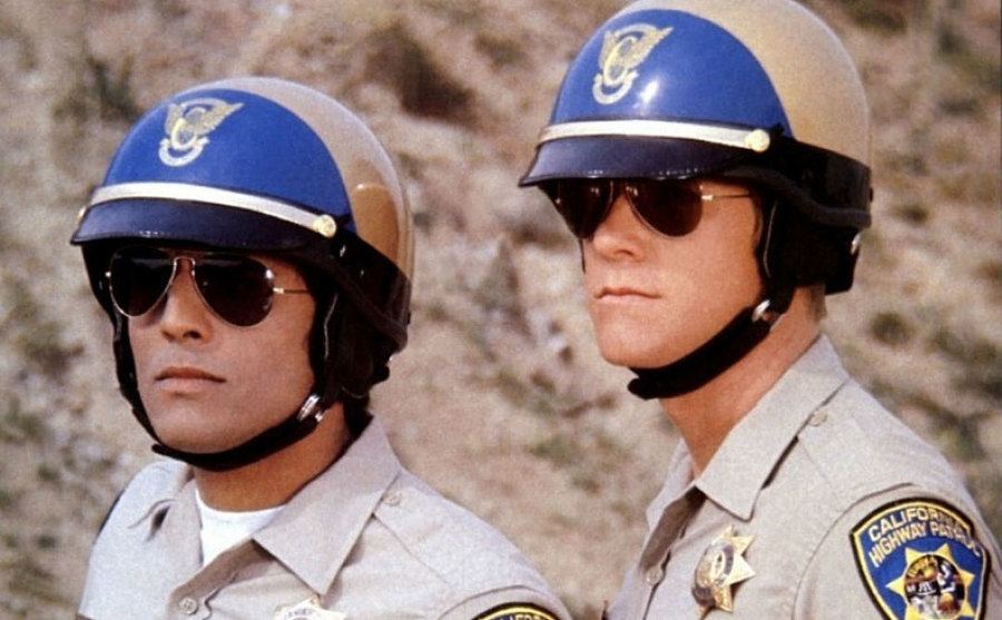 Wilcox and Estrada are in a scene from the show.