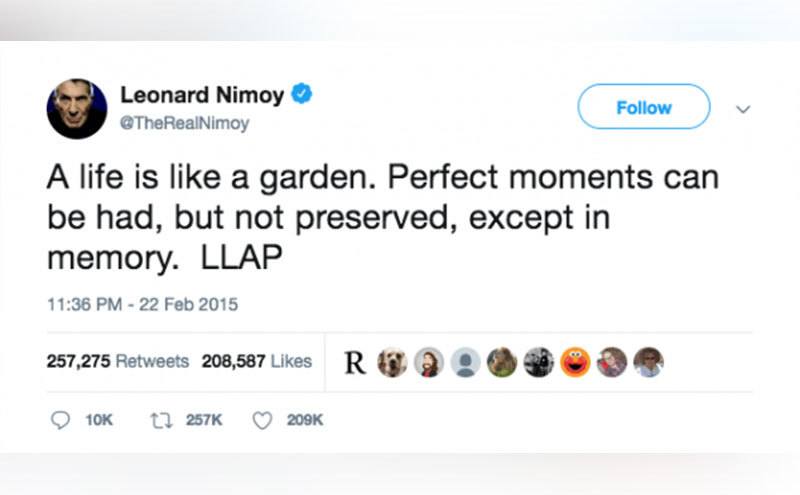Leonard Nimoy’s final Tweet