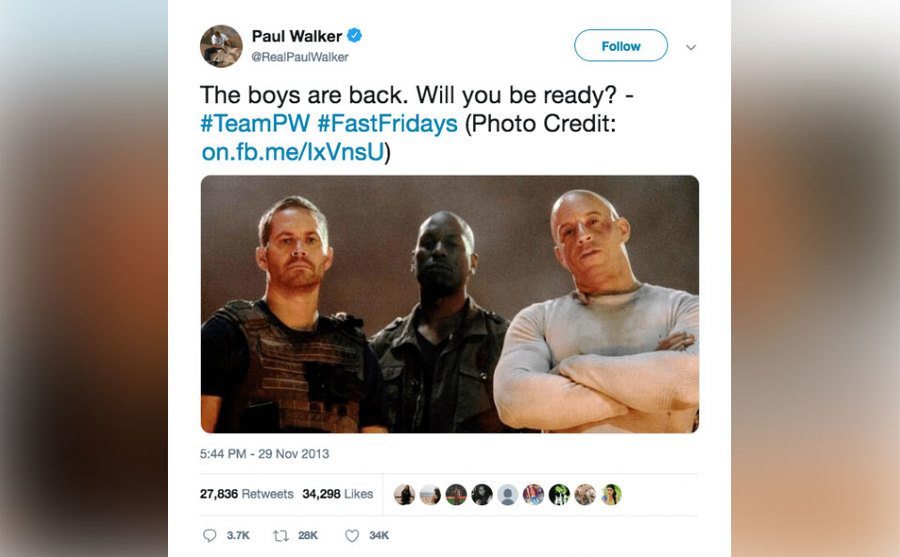 Paul Walker’s final tweet.