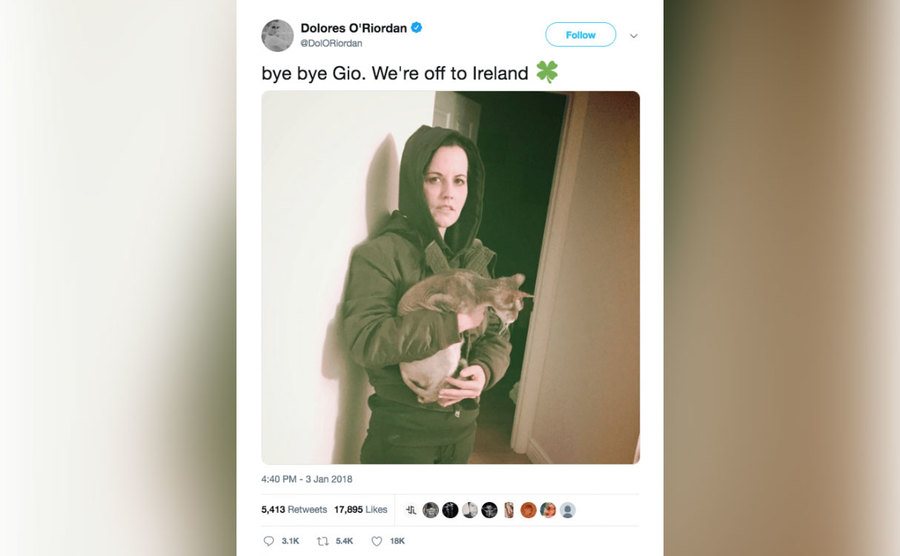 Dolores O’Riordan’s final tweet.