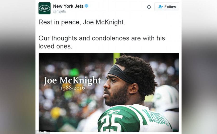 A tweet from the New York Jets in memory of Joe McKnight