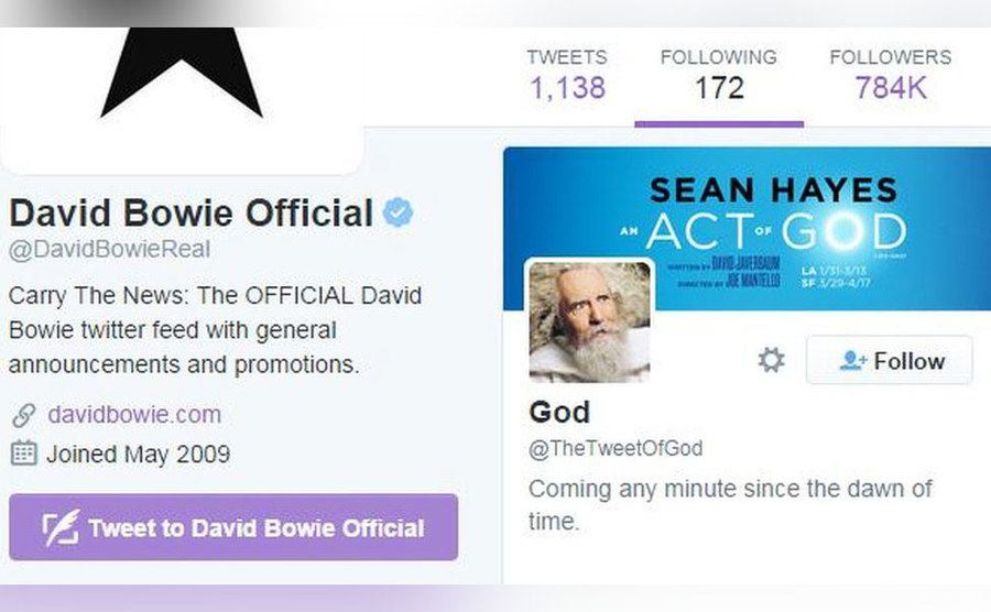 David Bowie is following God on Twitter.