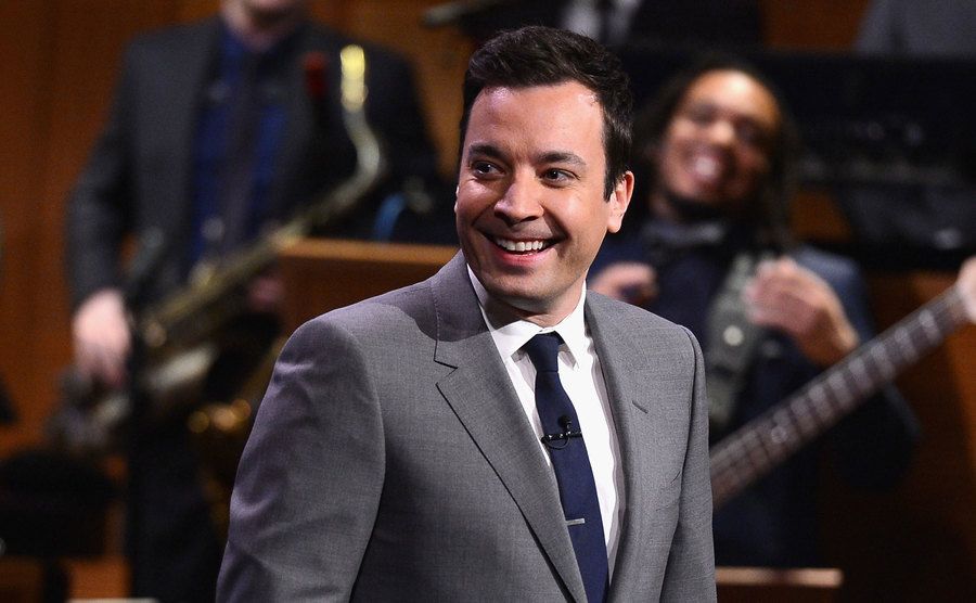 Jimmy Fallon speaks during the opening segment of his show.