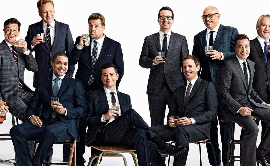 The ten hosts gathered for the Vanity Fair shoot.