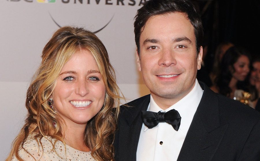 Jimmy Fallon and wife Nancy Juvonen arrives at the Golden Globes After Party.