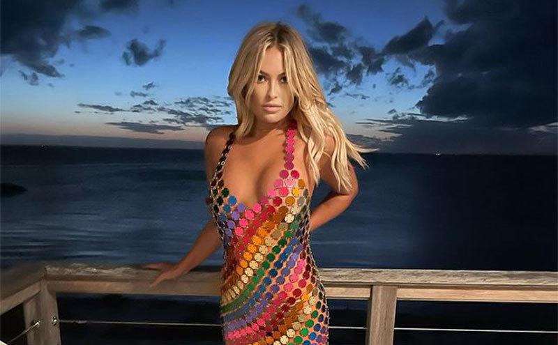 Paulina models a dress at sundown.