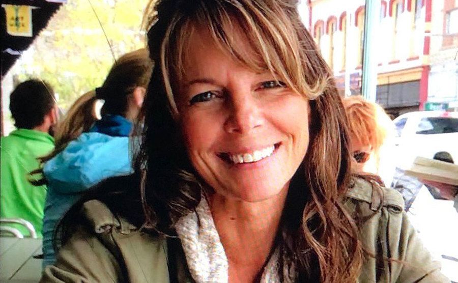 A picture of Suzanne in a restaurant.