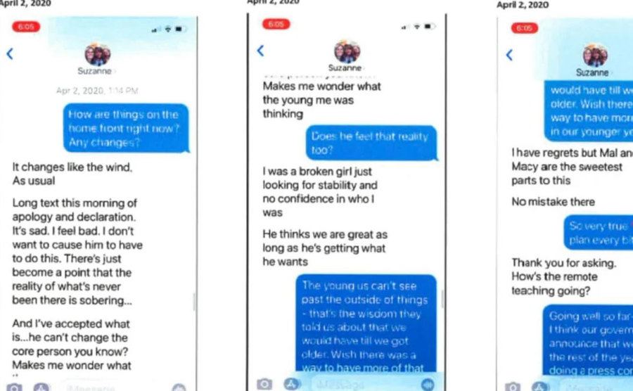 A screengrab of Suzanne’s text messages with Jeff Libler.