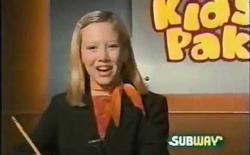 Hilary Duff appears as a news anchor in an ad for Subway.