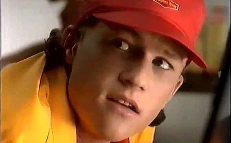 Heath Ledger is dressed as a Chicken Treat employee.