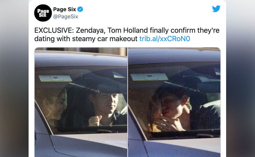 A tweet About the photos of Tom and Zendaya in the car.