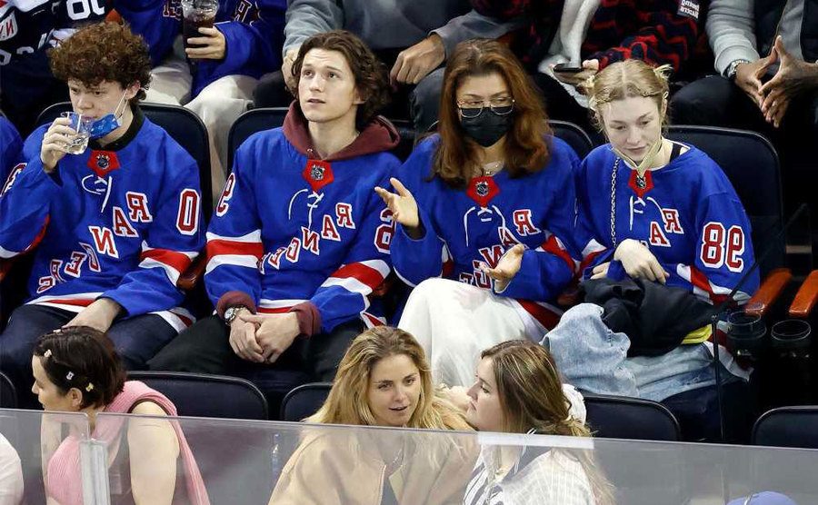 Tom and Zendaya are at the Ranger game.