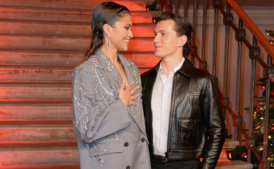 Zendaya and Tom Holland pose at a photocall for