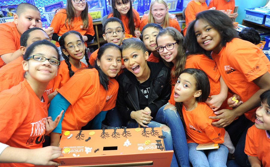Zendaya visits P.S. 163 Alfred E. Smith Elementary.