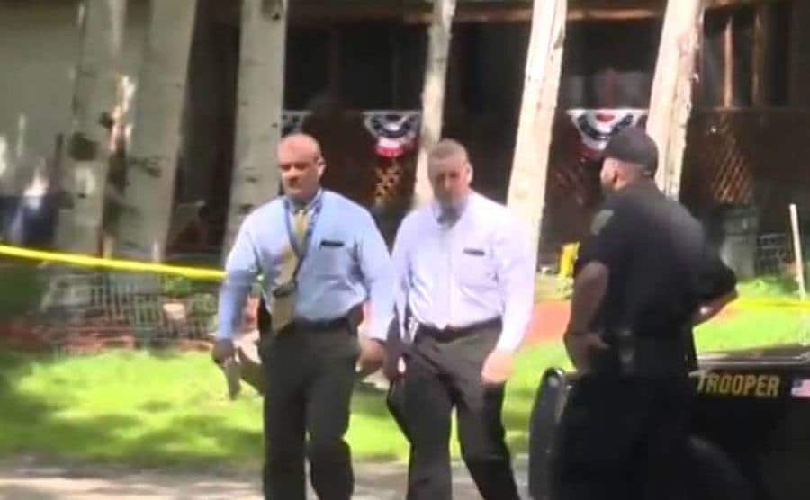 A video still of police officers after Abby’s appearance.