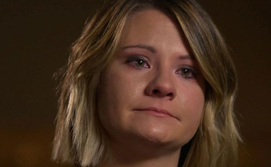 Barbara’s daughter cries as she speaks during an interview.