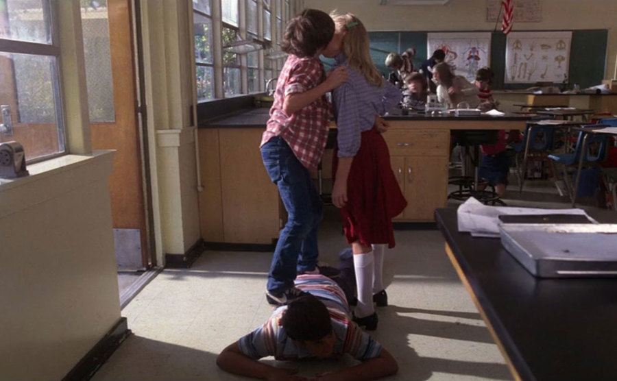 Elliot kisses the pretty girl in a still from E.T.