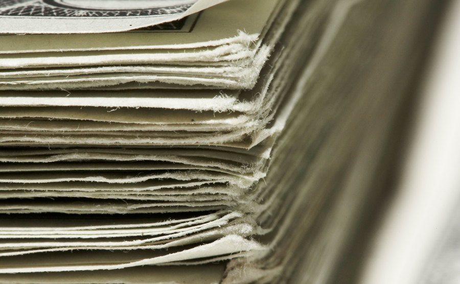 An image of a stack of dollar bills.